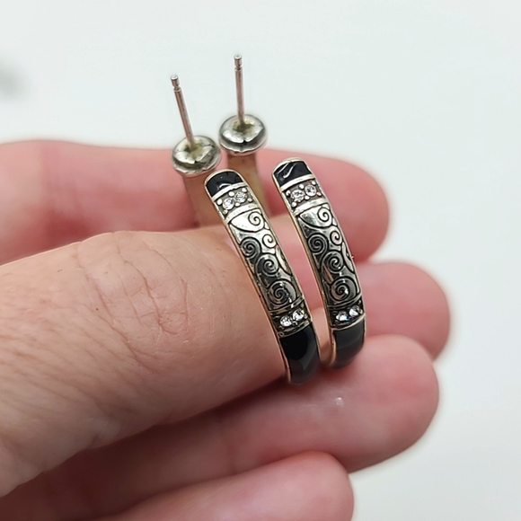 Brighton "WILTERN" Black Enamel, Scrolls, & Swarovski Crystals Bangle & Earrings - Picture 11 of 14